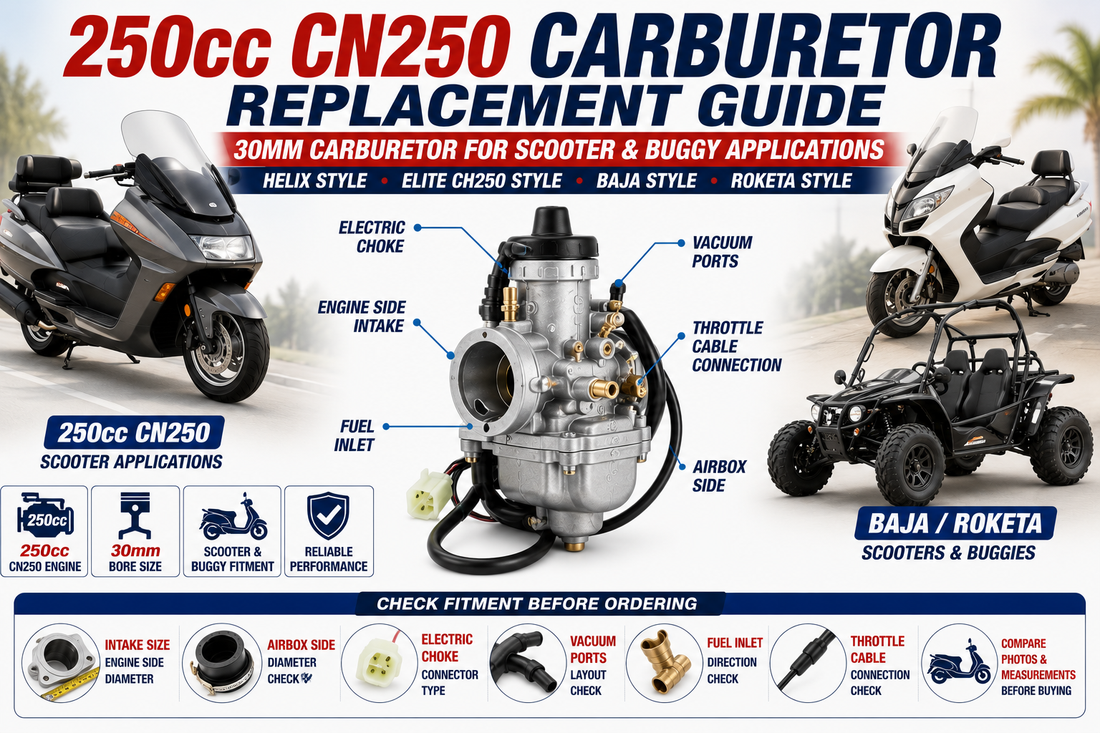 250cc CN250 Carburetor Replacement Guide for Helix, Elite CH250, Baja & Roketa Scooters
