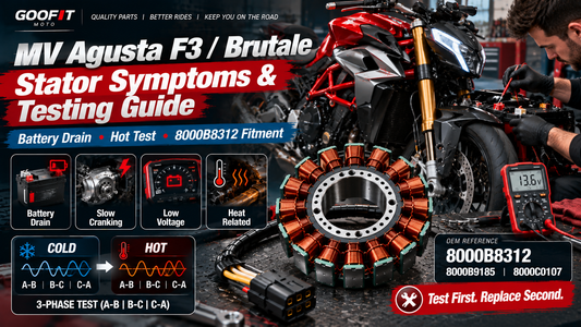MV Agusta F3 and Brutale stator testing guide with 8000B8312 replacement stator and charging-system diagnosis