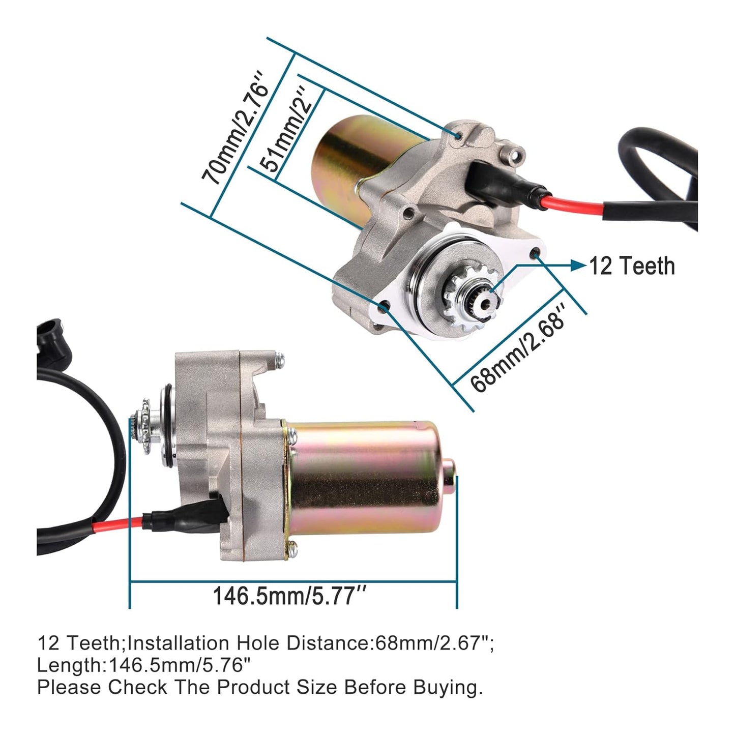 12-Tooth Starter Motor for Chinese 50cc 70cc 90cc 110cc ATV Dirt Bike