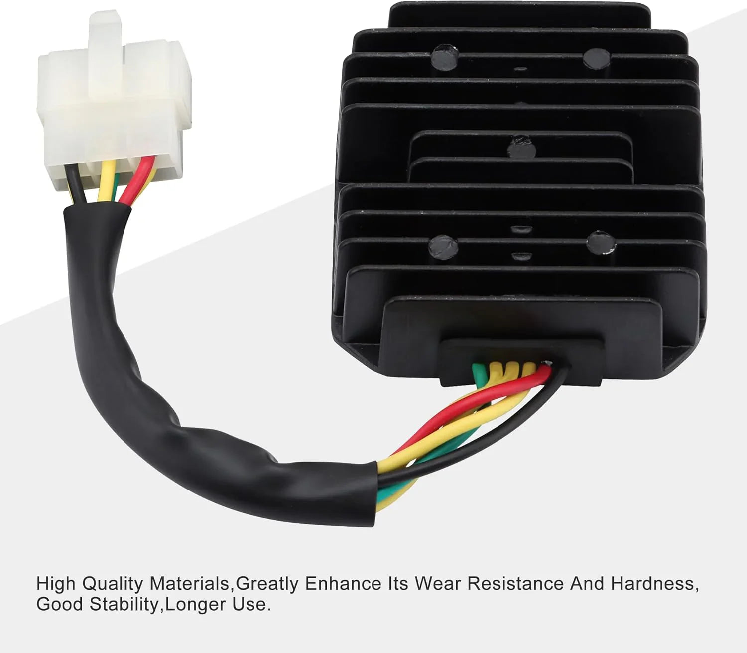 6-pin voltage regulator rectifier for 125cc to 250cc scooters with black fins and wire harness