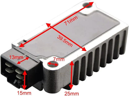 Yamaha XJ600 Diversion regulator rectifier with visible dimensions and connector pins