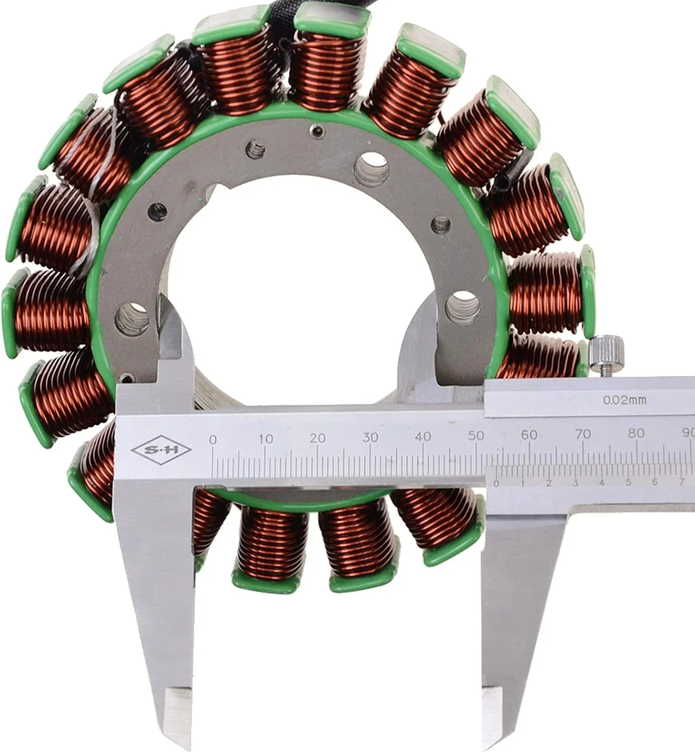 Yamaha Virago motorcycle stator with copper coils measured by caliper