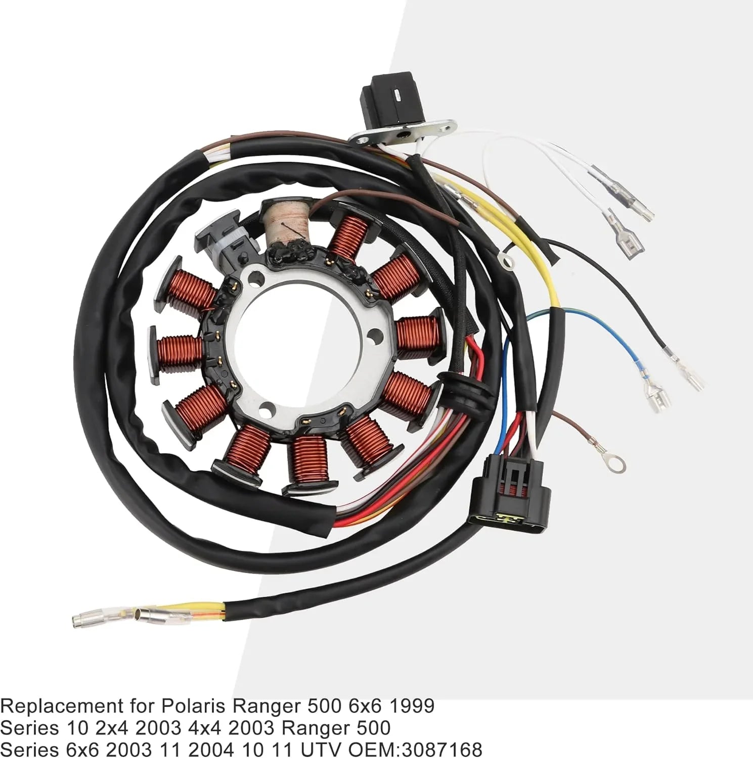 Polaris Ranger 500 6x6 stator replacement part with wiring harness and connectors