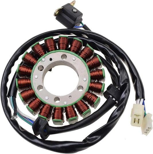 Yamaha XV250 magneto stator coil with copper windings and attached wiring harness