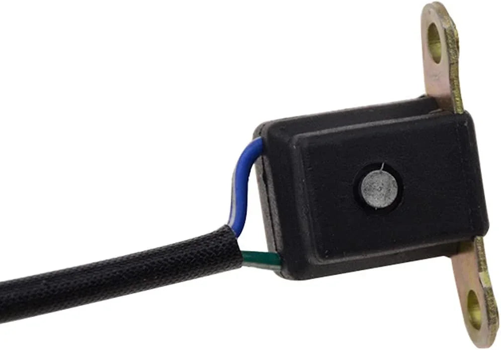 Motorcycle magneto stator pickup coil with mounting brackets and wiring, close-up view