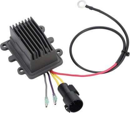 Outboard engine regulator rectifier with heat sink fins and multi-colored wiring harness.