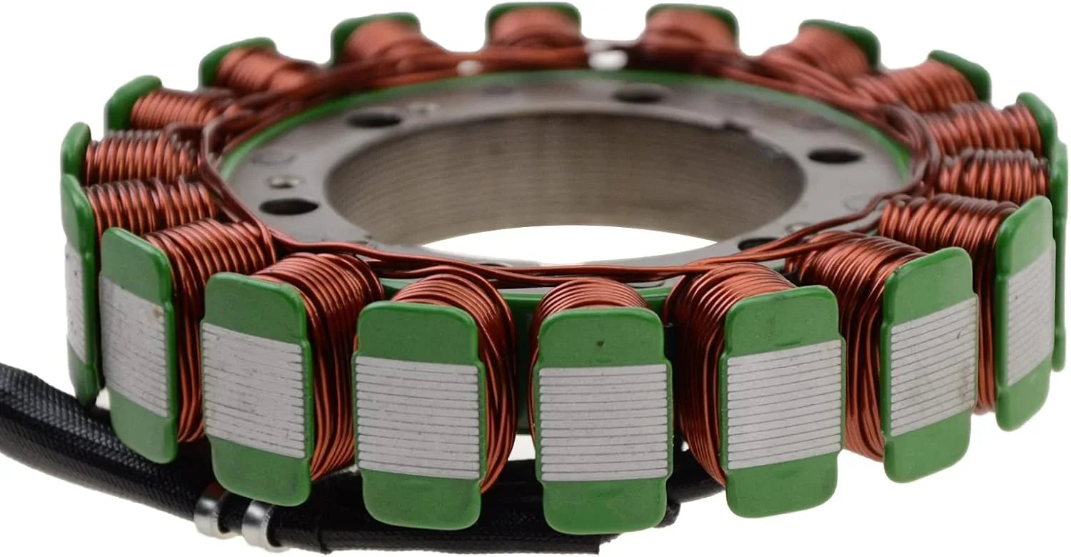 Yamaha TDM 850 magneto stator replacement with copper wire coils, close-up view