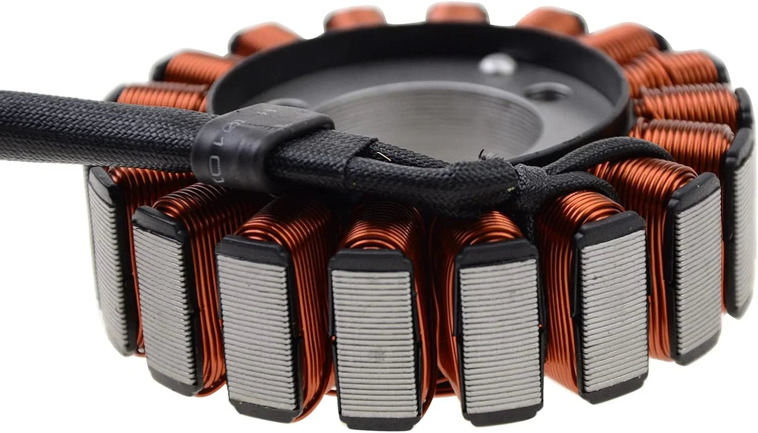 Close-up of Honda CB400 VTEC NC39 stator replacement with copper coils and connector
