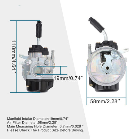 19mm Carburetor with 58mm Air Filter for 49cc–80cc 2-Stroke Motorized Bike