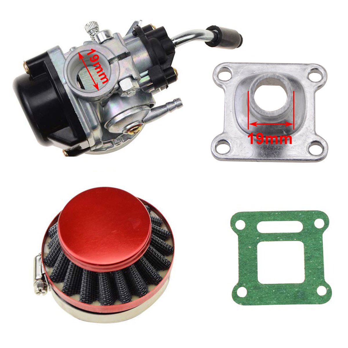 19mm Carburetor with Air Filter for 47cc 49cc 2-Stroke Pocket Bike - Red