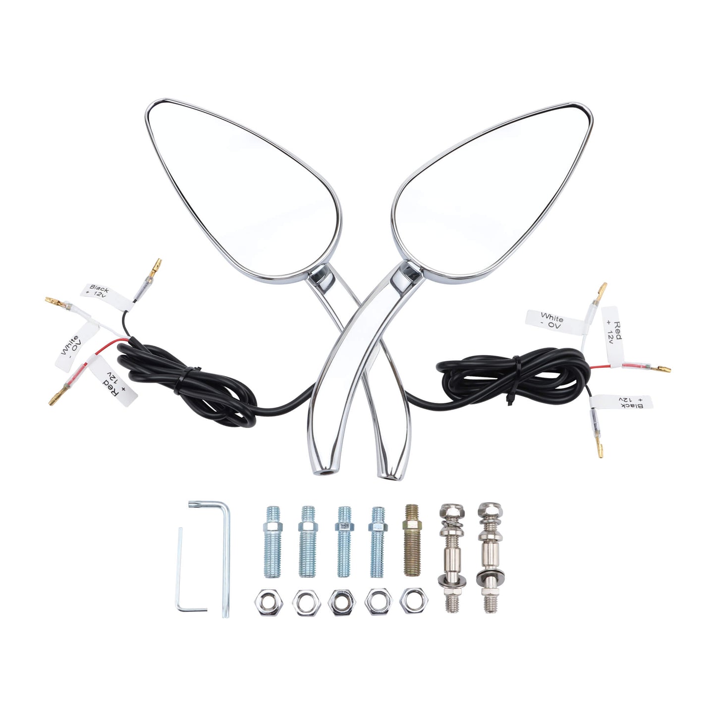 GOOFIT Black Rearview Mirror with LED Turn Signals Replacement for Motorcycle