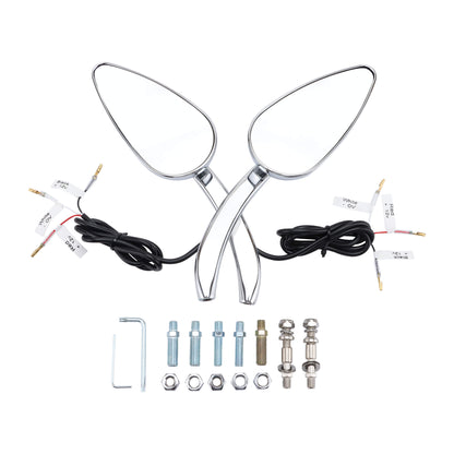 GOOFIT Black Rearview Mirror with LED Turn Signals Replacement for Motorcycle