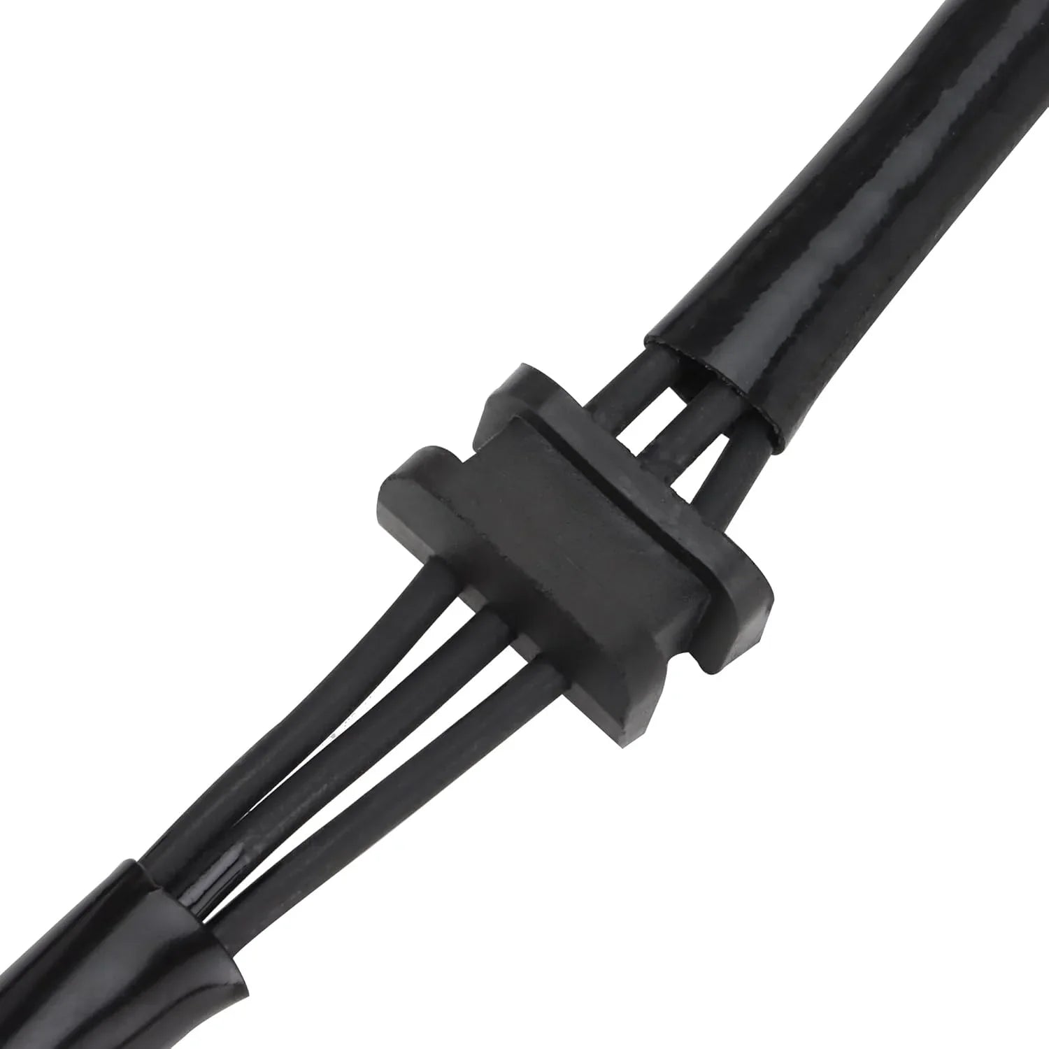 Close-up of black motorcycle stator wiring harness connector