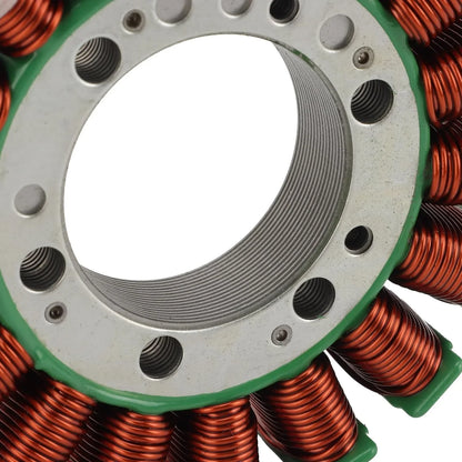 Close-up of a Kawasaki motorcycle stator with visible copper coils and green edge