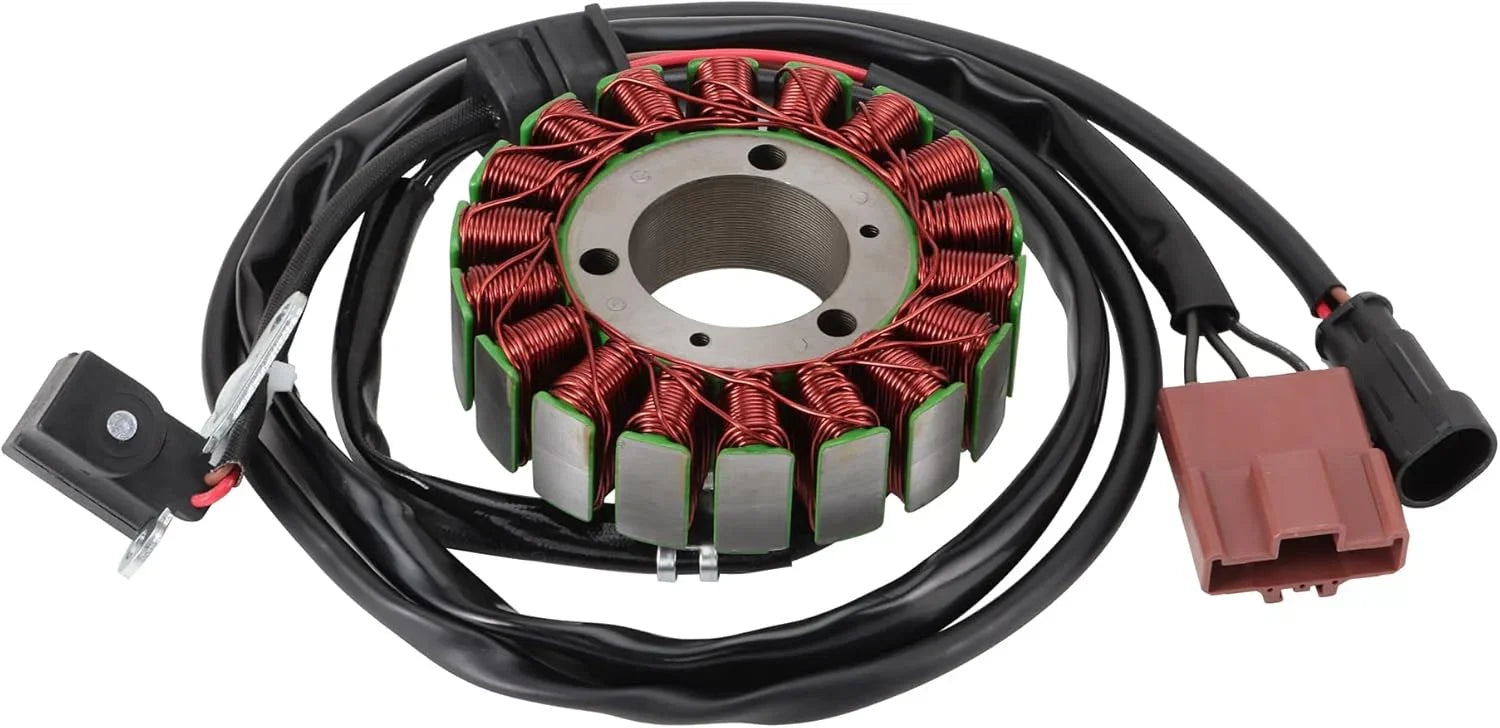 Piaggio 400 500 motorcycle stator replacement part with copper coils and wiring harness