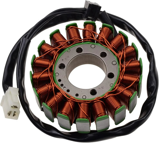 Motorcycle stator magneto coil with wiring for Suzuki GSXR400, close-up view