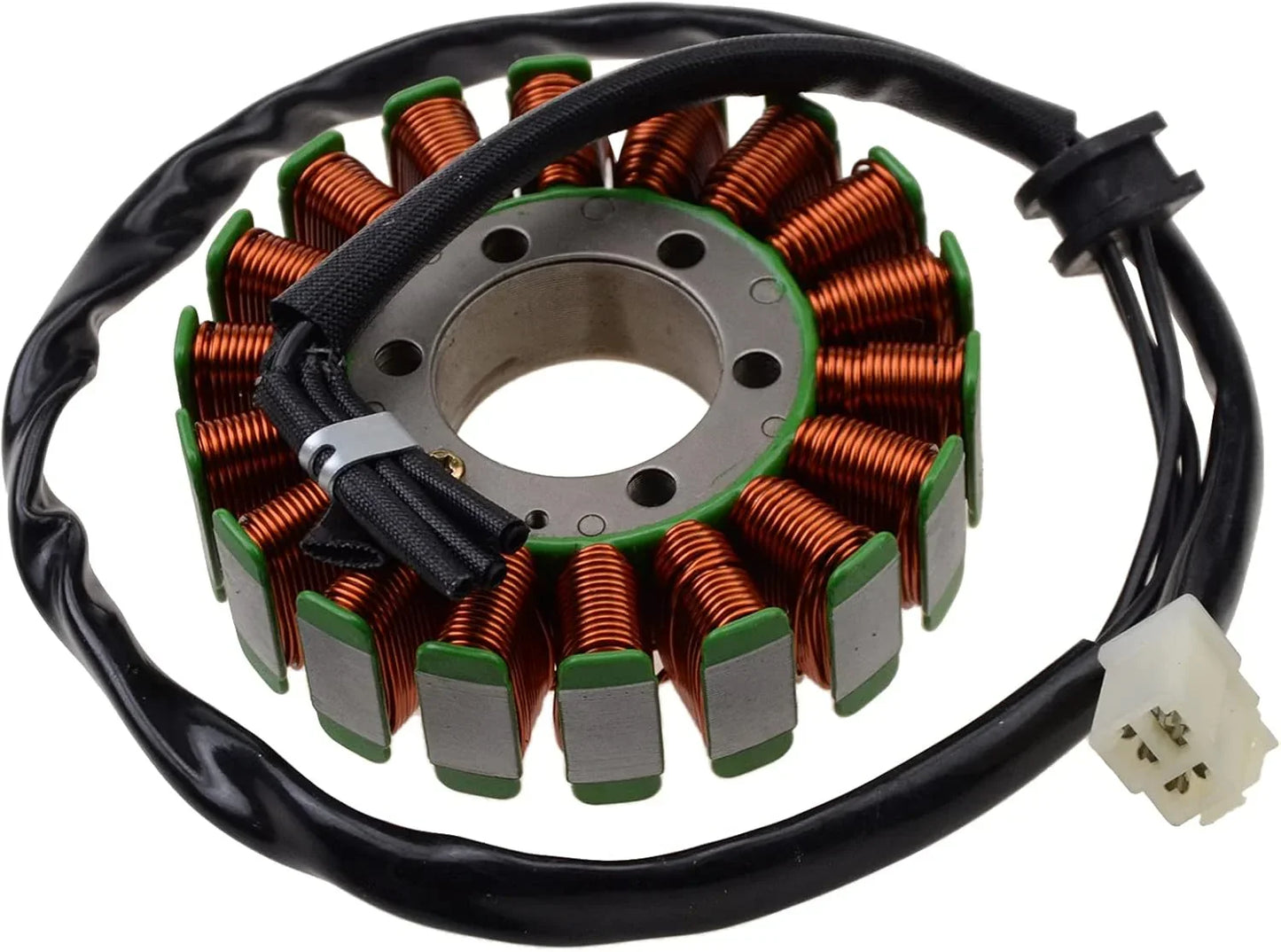 Motorcycle stator magneto coil with copper windings and wiring harness, compatible with Suzuki GSXR400.
