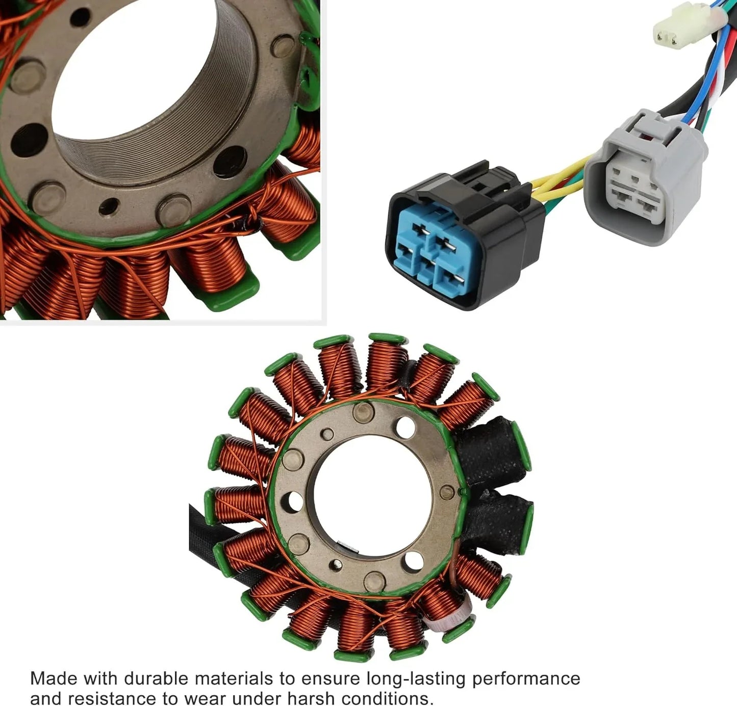 Honda TRX450R magneto stator with wiring harness, copper coils, and connector plugs