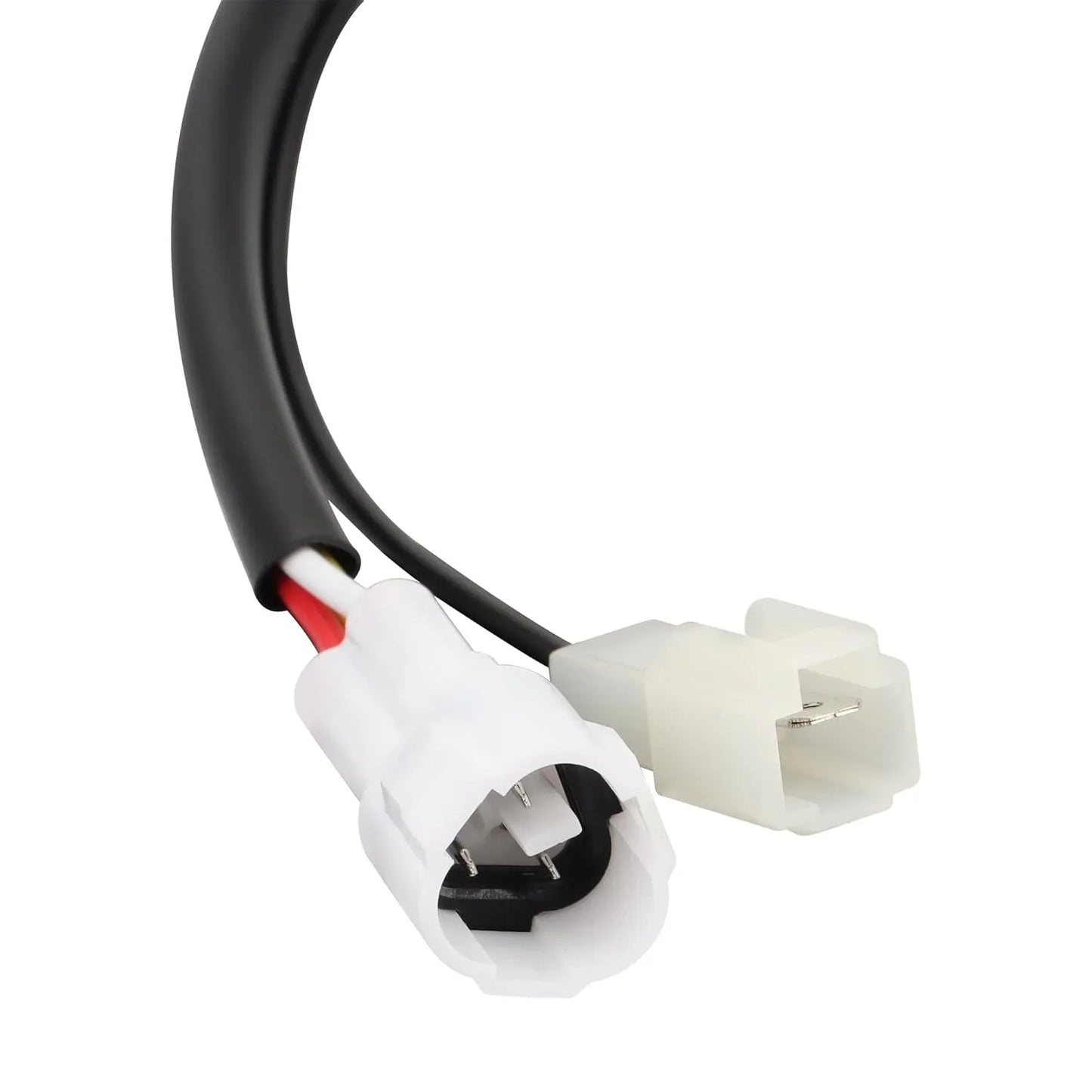 Close-up of Yamaha WR250F WR450F regulator rectifier connectors, black cable, white plugs