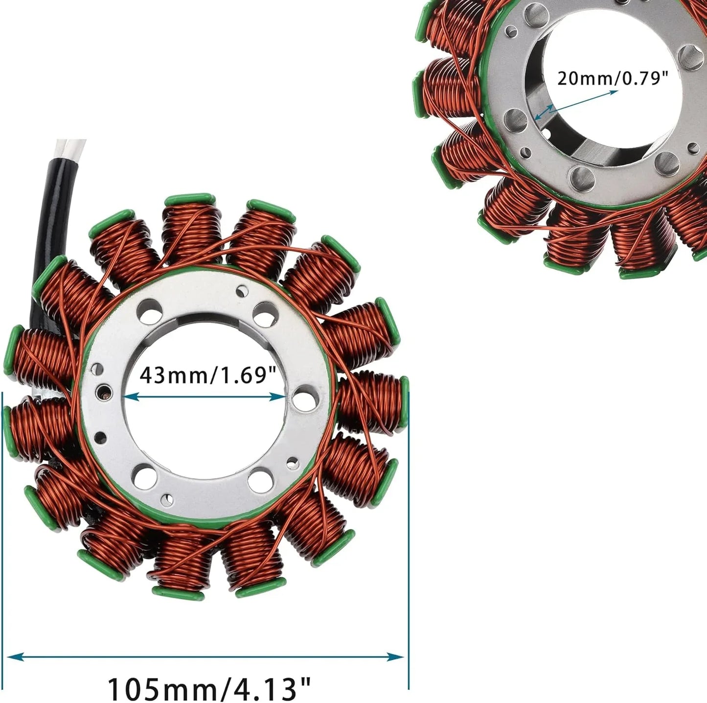 Yamaha Grizzly 550 YFM550 stator replacement part with copper coils and size dimensions