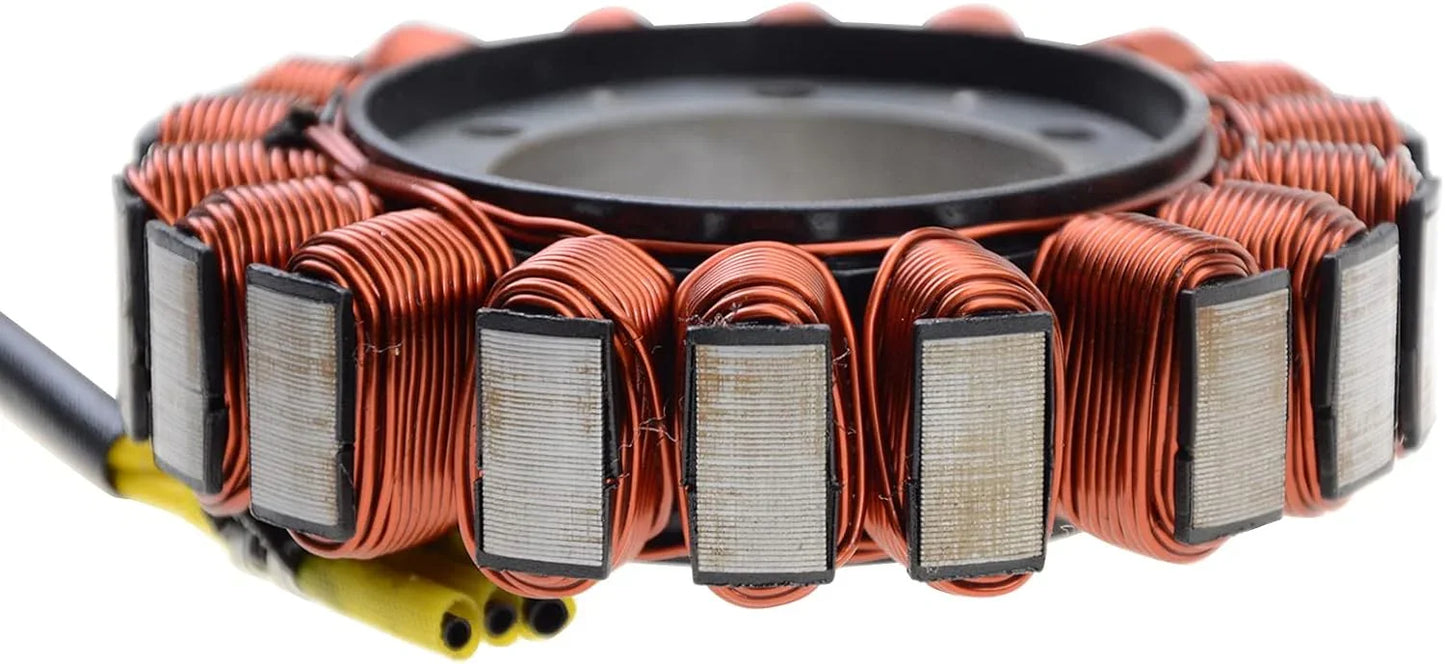 Honda NC700 motorcycle stator assembly with copper coil windings, close-up view