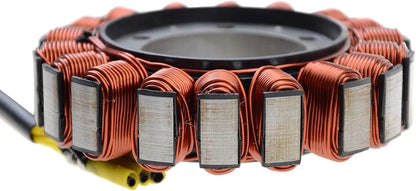 Honda NC700 motorcycle stator assembly with copper coil windings, close-up view