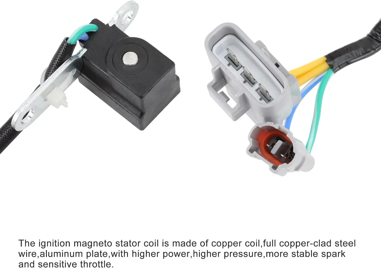 Italika VX250 EFI stator replacement part with wiring harness and electrical connector close-up