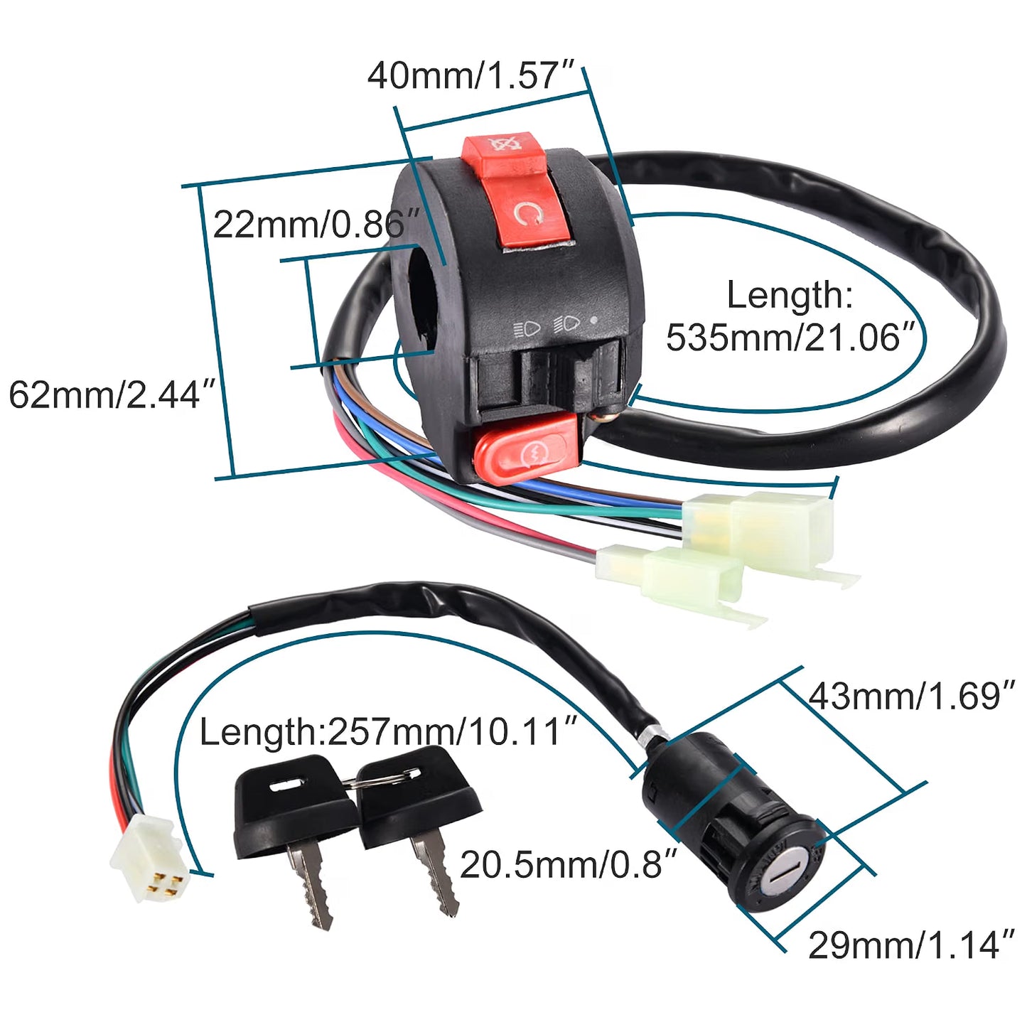 22mm Handlebar Switch with Key Ignition for 50cc–125cc ATV Scooter