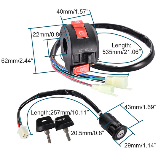 22mm Handlebar Switch with Key Ignition for 50cc–125cc ATV Scooter