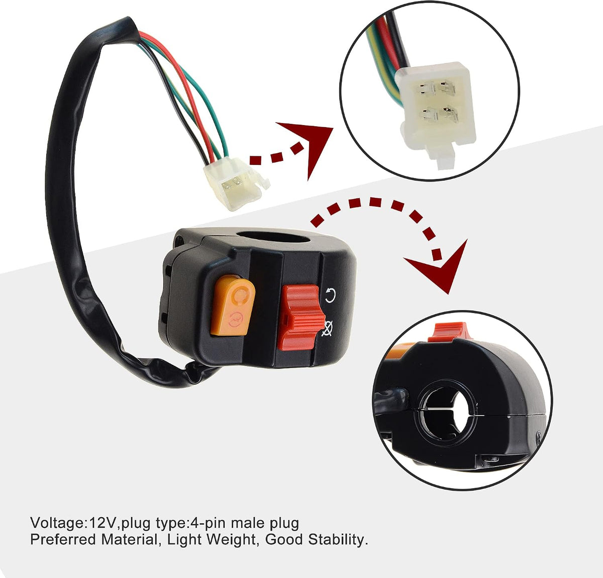 7/8" Right Handlebar Switch with Start Button 12V 4-Pin
