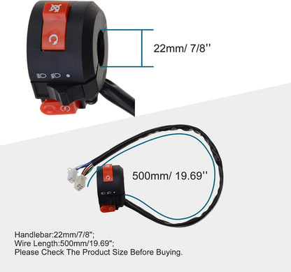 7/8" 22mm Multi-Function Handlebar Switch for ATV Scooter Motorcycle