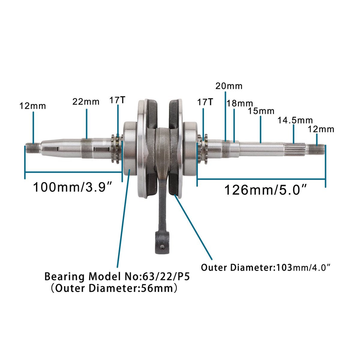 22T Crankshaft Assembly for GY6 50cc 60cc 80cc 139QMB