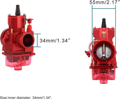 34mm PWK Carburetor Red for 250cc–350cc Dirt Bike ATV Quad