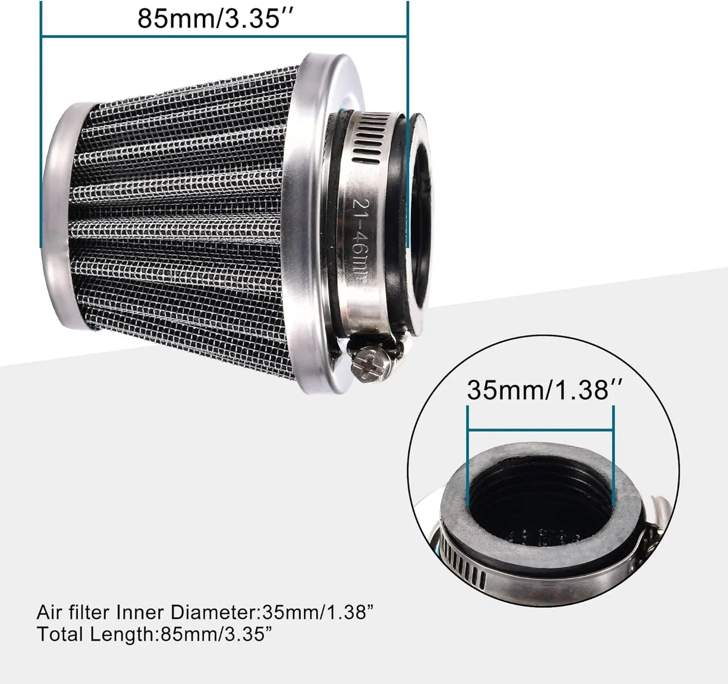 Silver Air Filter 35mm 38mm 42mm 44mm 58mm for 50cc–250cc Motorcycle ATV GY6 Engine - goofitmoto