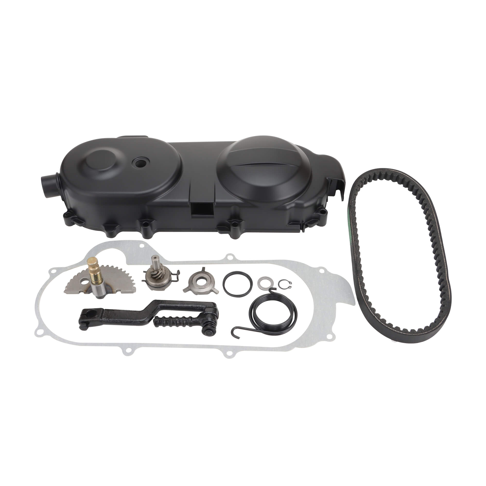 GOOFIT Transmission Cover Assembly with Start Gear Shaft Belt Replacement for 4 Stroke GY6 49cc 50cc Scooter Moped 139qmb Short Case Version