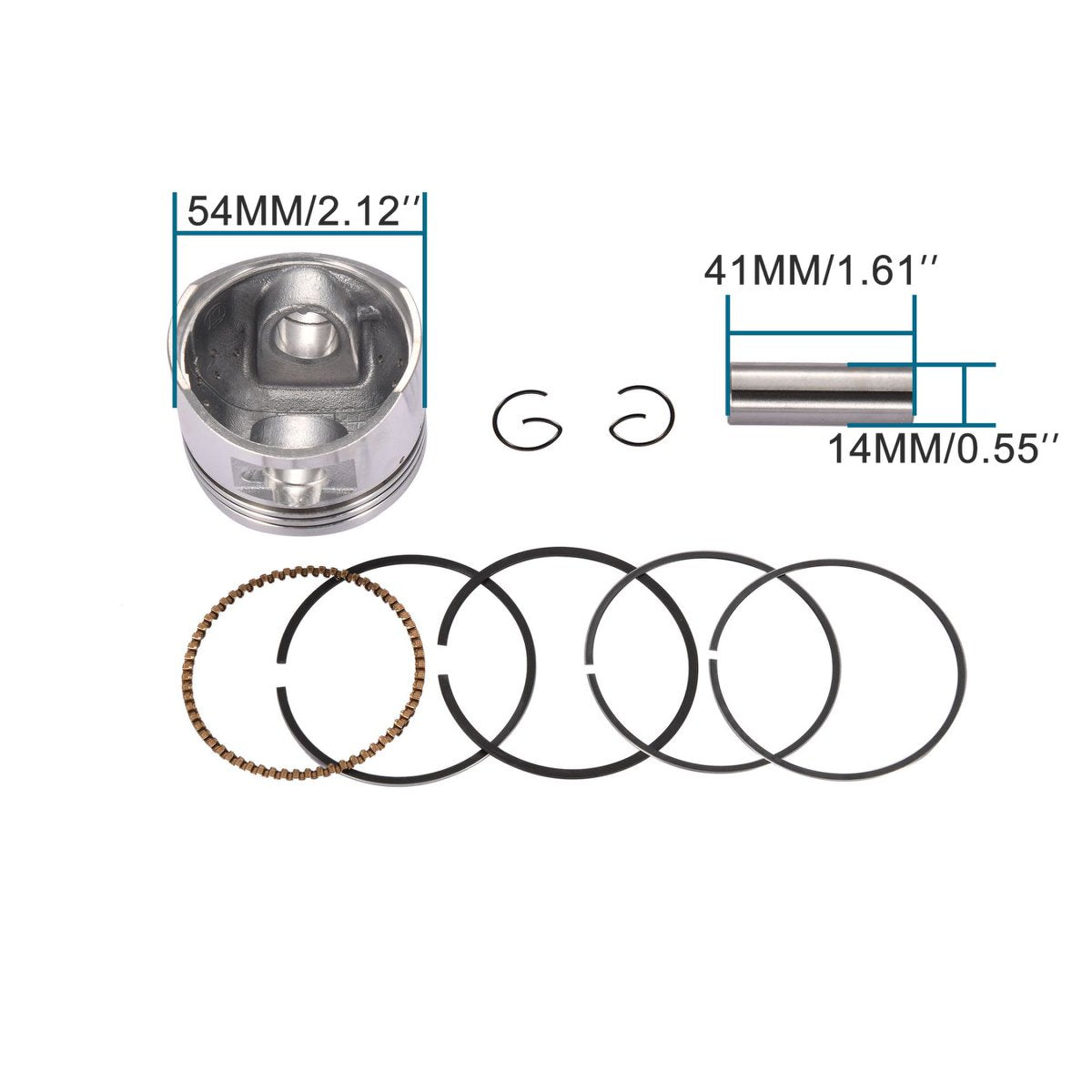 54mm Piston Ring Kit for 125cc Horizontal Engine ATV Dirt Bike | 14mm Pin