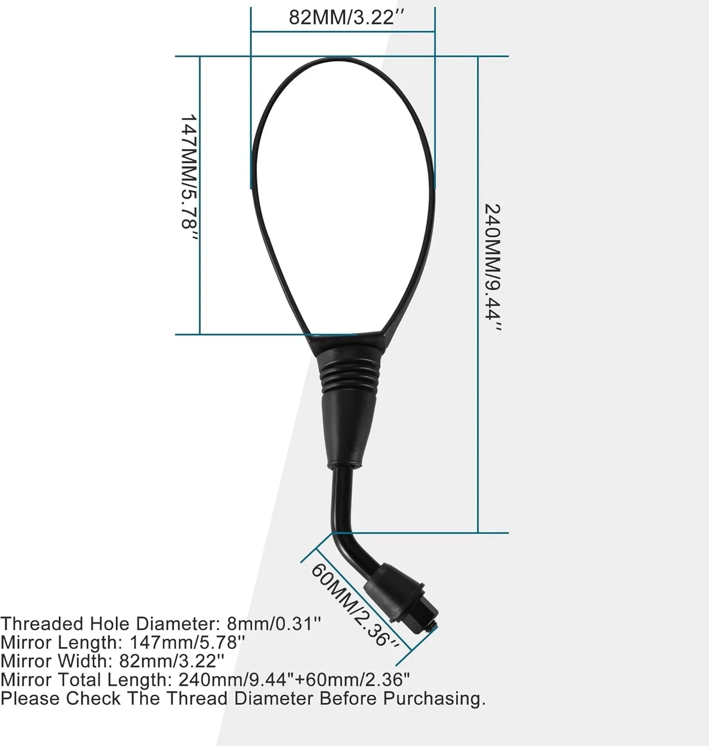 8mm Clockwise Universal Side Rear View Mirrors for GY6 Scooter, Moped, Electric Bike - goofitmoto