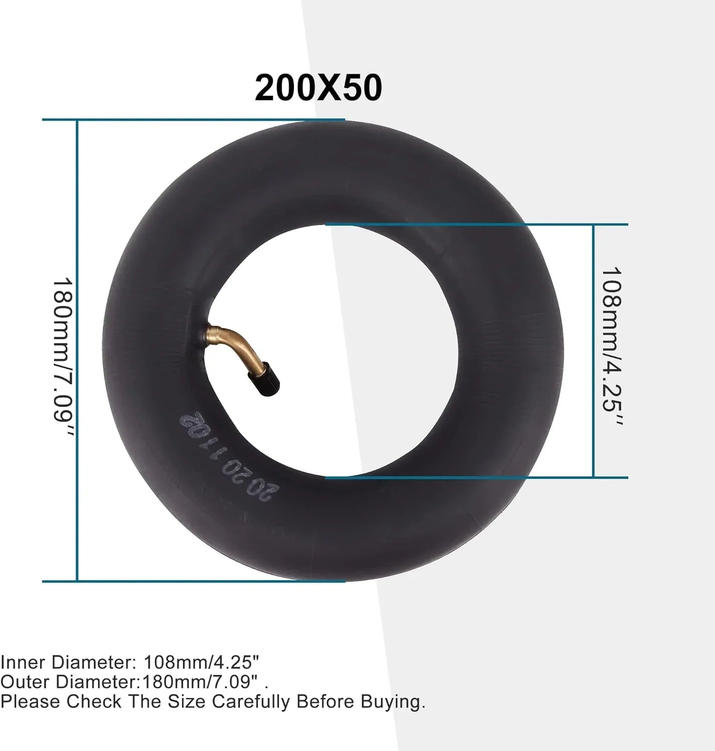 200x50 (8"x2") Curved Valve Inner Tube Replacement for Razor E100, E200, & Dune Buggy - goofitmoto