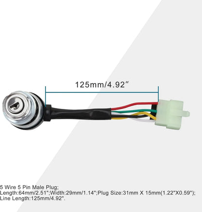 Ignition Key Switch with Cap 5 Wire for 50cc–150cc ATV Go Kart - goofitmoto