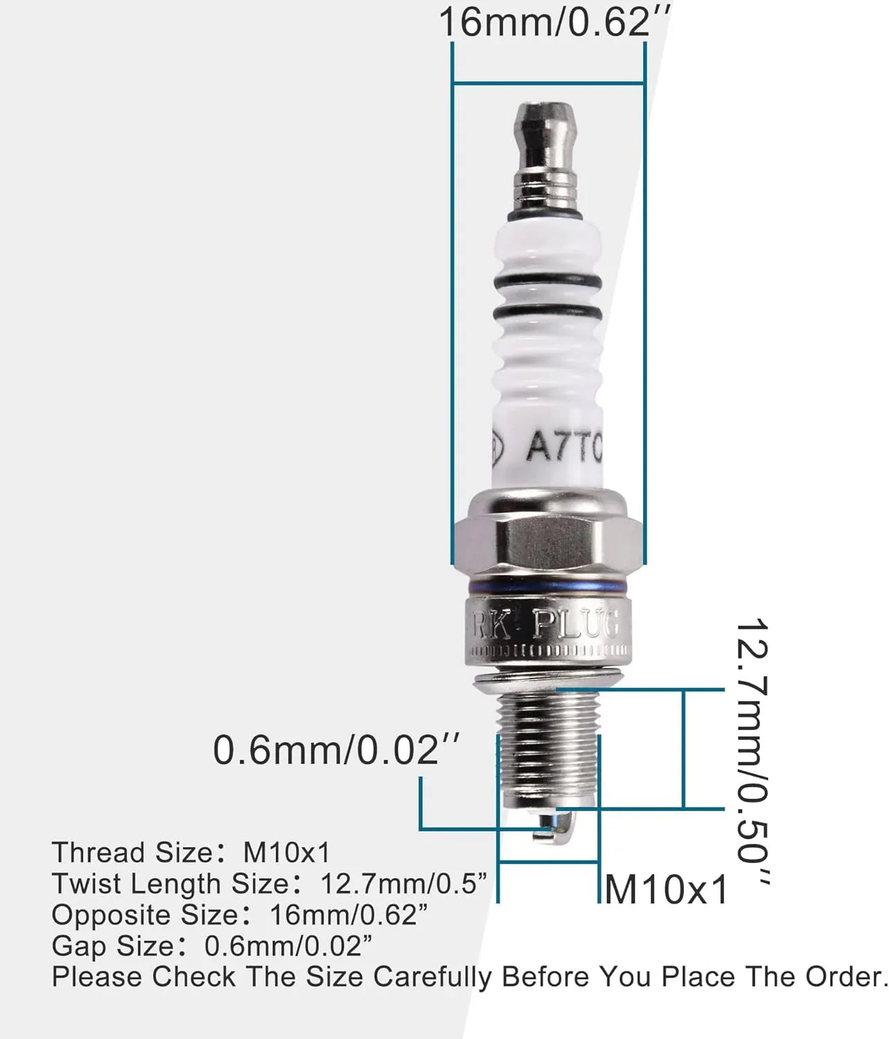 A7TC Spark Plug for 50cc–150cc Chinese ATV Dirt Bike Go Kart & Moped - goofitmoto