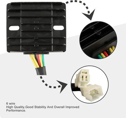 6-pin DC regulator rectifier with 6 wires and connectors for 250cc-650cc GY6 scooter