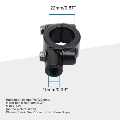 7/8" 22mm Handlebar Mirror Mount Clamps M10x1.25 – 2 Pack