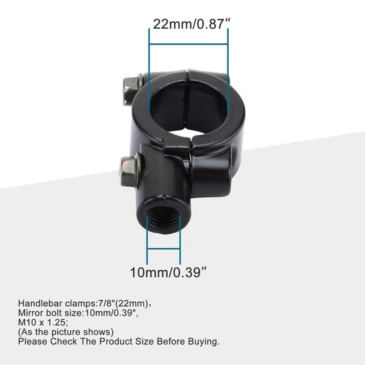 7/8" 22mm Handlebar Mirror Mount Clamps M10x1.25 – 2 Pack