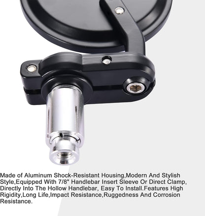 7/8" 22mm Round Bar End Mirrors for Motorcycle Scooter – 2 Pack