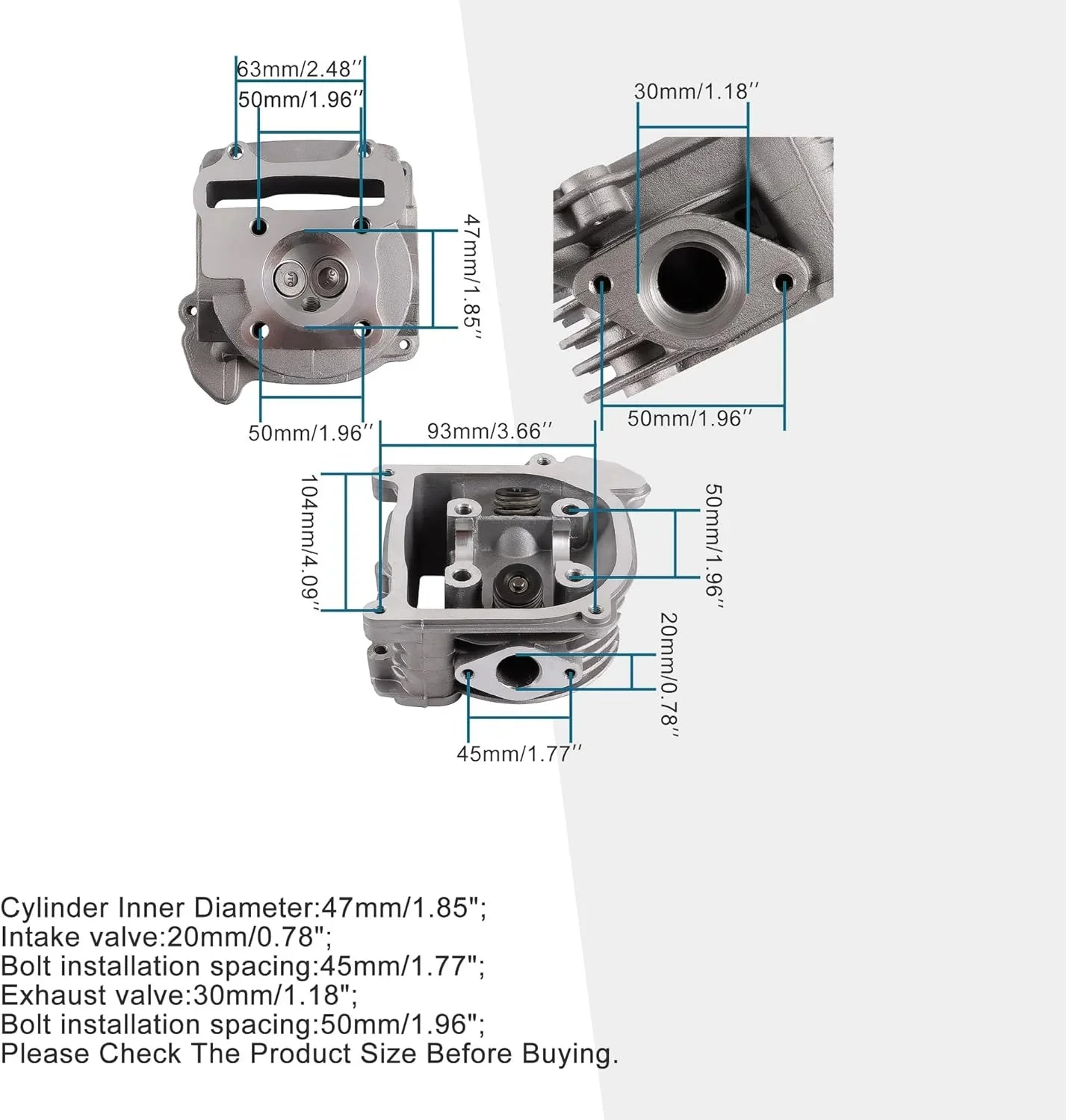 47mm Big Bore Cylinder Head with Valves & Gaskets for 4-Stroke GY6 80cc 139QMB 139QMA Engine (Non-EGR) - goofitmoto