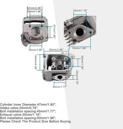 47mm Big Bore Cylinder Head with Valves & Gaskets for 4-Stroke GY6 80cc 139QMB 139QMA Engine (Non-EGR) - goofitmoto