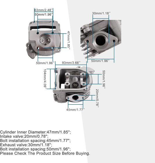 47mm Big Bore Cylinder Head with Valves & Gaskets for 4-Stroke GY6 80cc 139QMB 139QMA Engine (Non-EGR) - goofitmoto