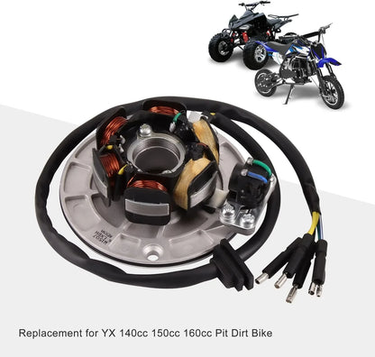 Stator coil wiring harness for YX 140cc 150cc 160cc pit dirt bike, with ATVs and dirt bike image.