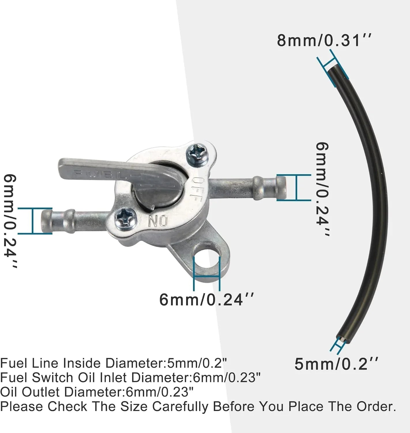 Inline Fuel Petcock Switch + Fuel Filter + Hose Kit for 50cc–250cc ATV Dirt Bike Scooter (8mm) - goofitmoto