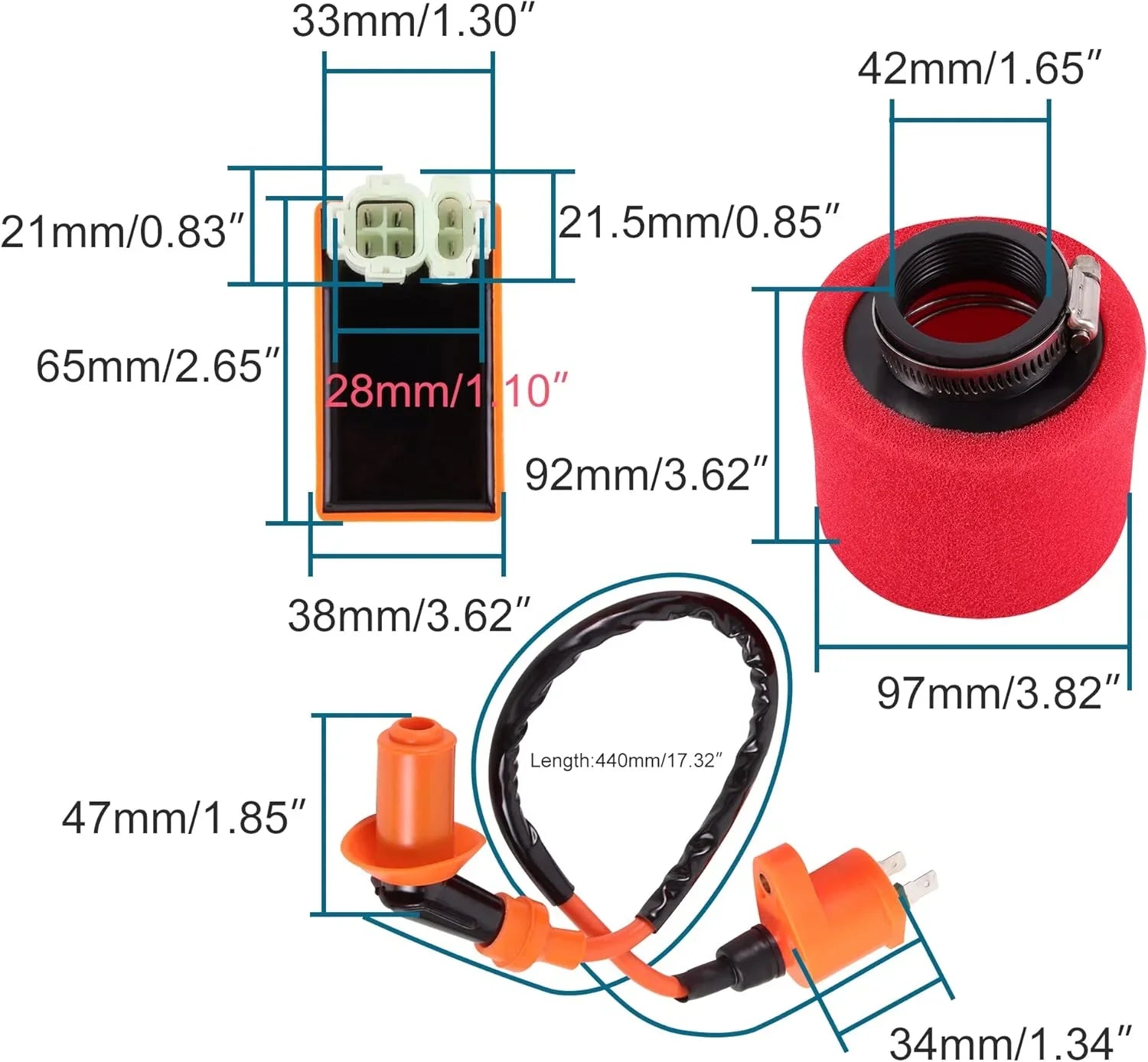 6-Pin AC CDI, 135° Ignition Coil & 42mm Air Filter for GY6 50cc-150cc - goofitmoto